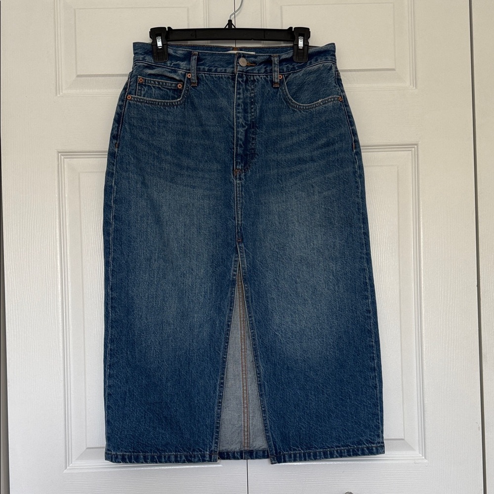 Denim Forum Blue High-Rise Midi Denim Skirt with Front Slit